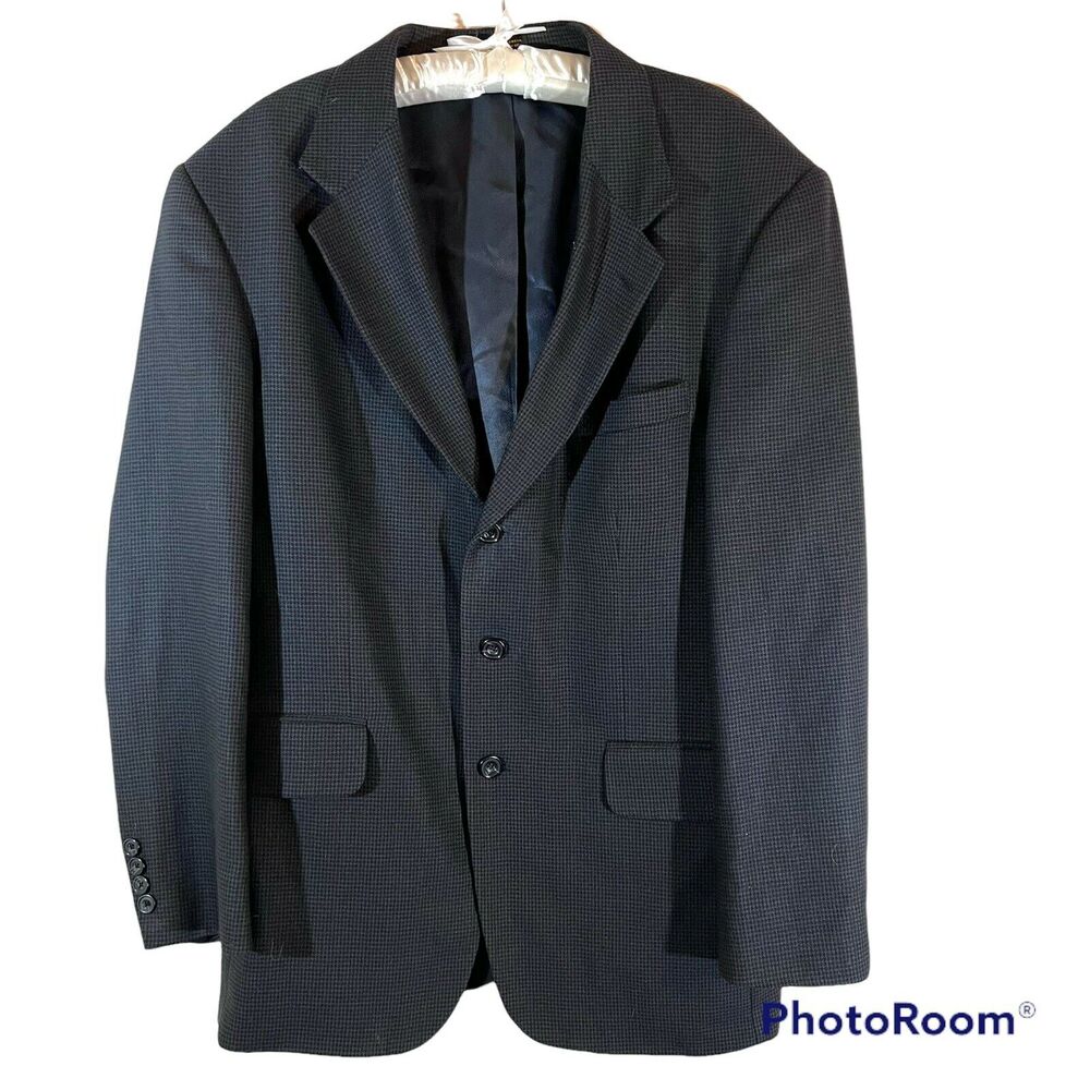 OSCAR DE LA RENTA Mens Black & Gray Micro Check Wool 3 Button Sport Coat 42R
